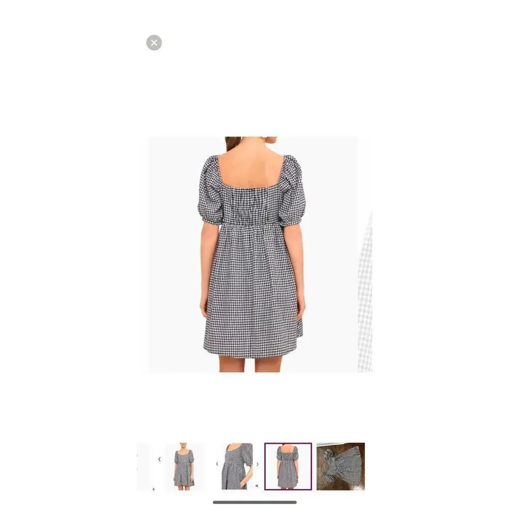 Pomander Place Black & White Gingham Puff-Sleeve Mini Dress
